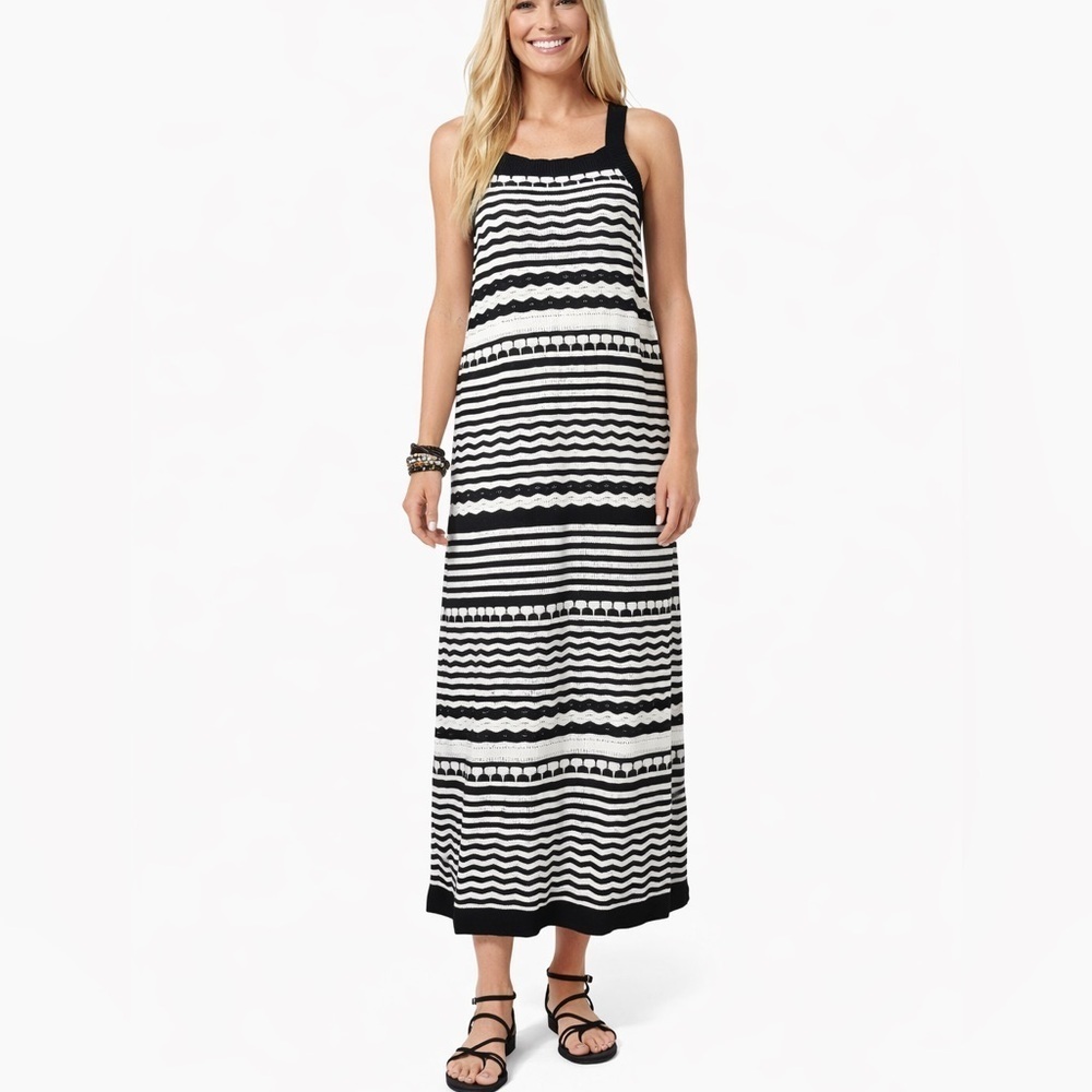 NEW Joie Crocheted Knit Midi Maxi Dress XL Black White Layering